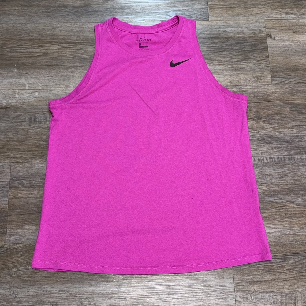 Nike Dri-FIT Hot Pink Athletic Tank Top Womens Medium Black Swoosh Logo Chest